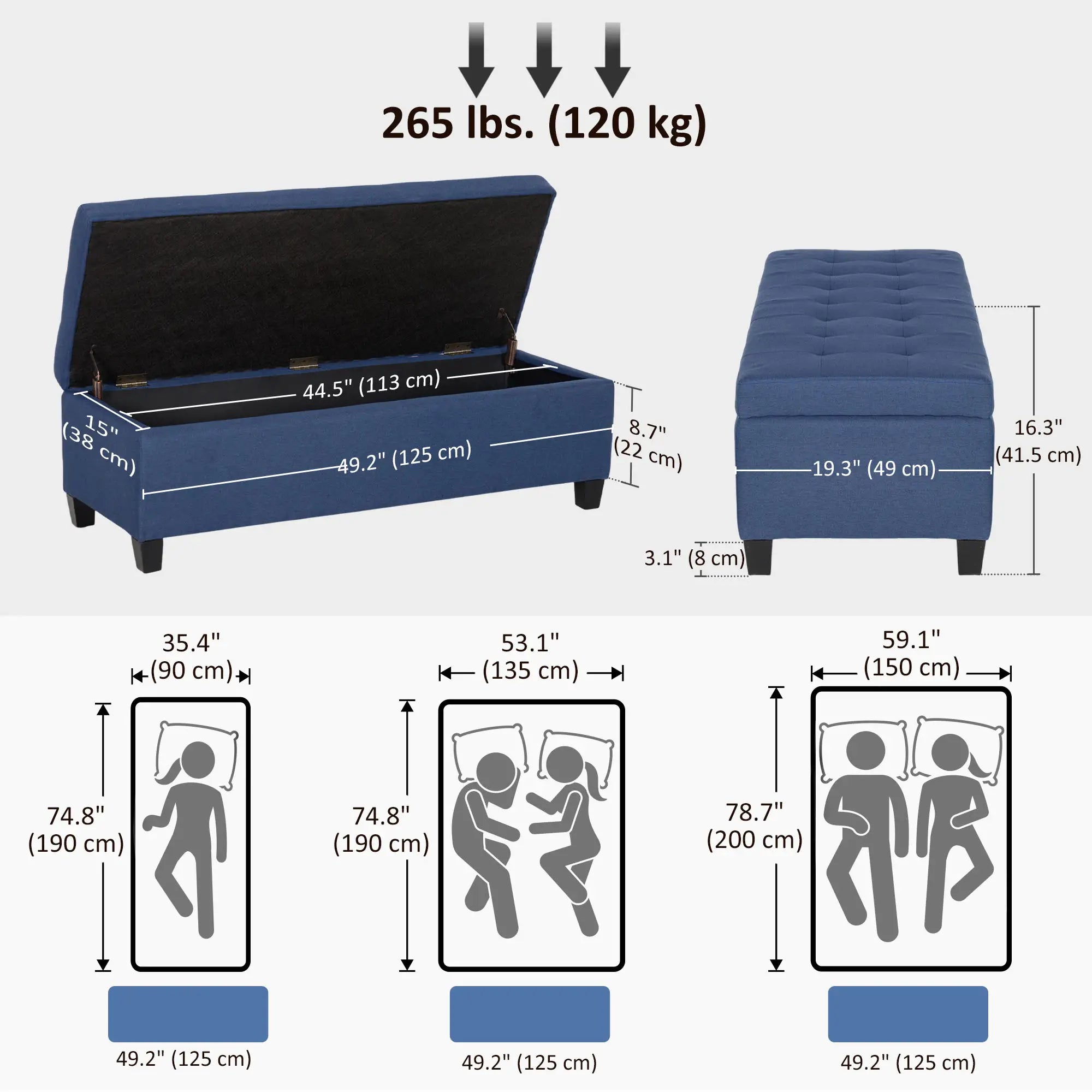 Rectangular Entry Bench, Tufted Upholstered Linen, Wood Feet, Blue Storage Ottomans & Benches at Gallery Canada