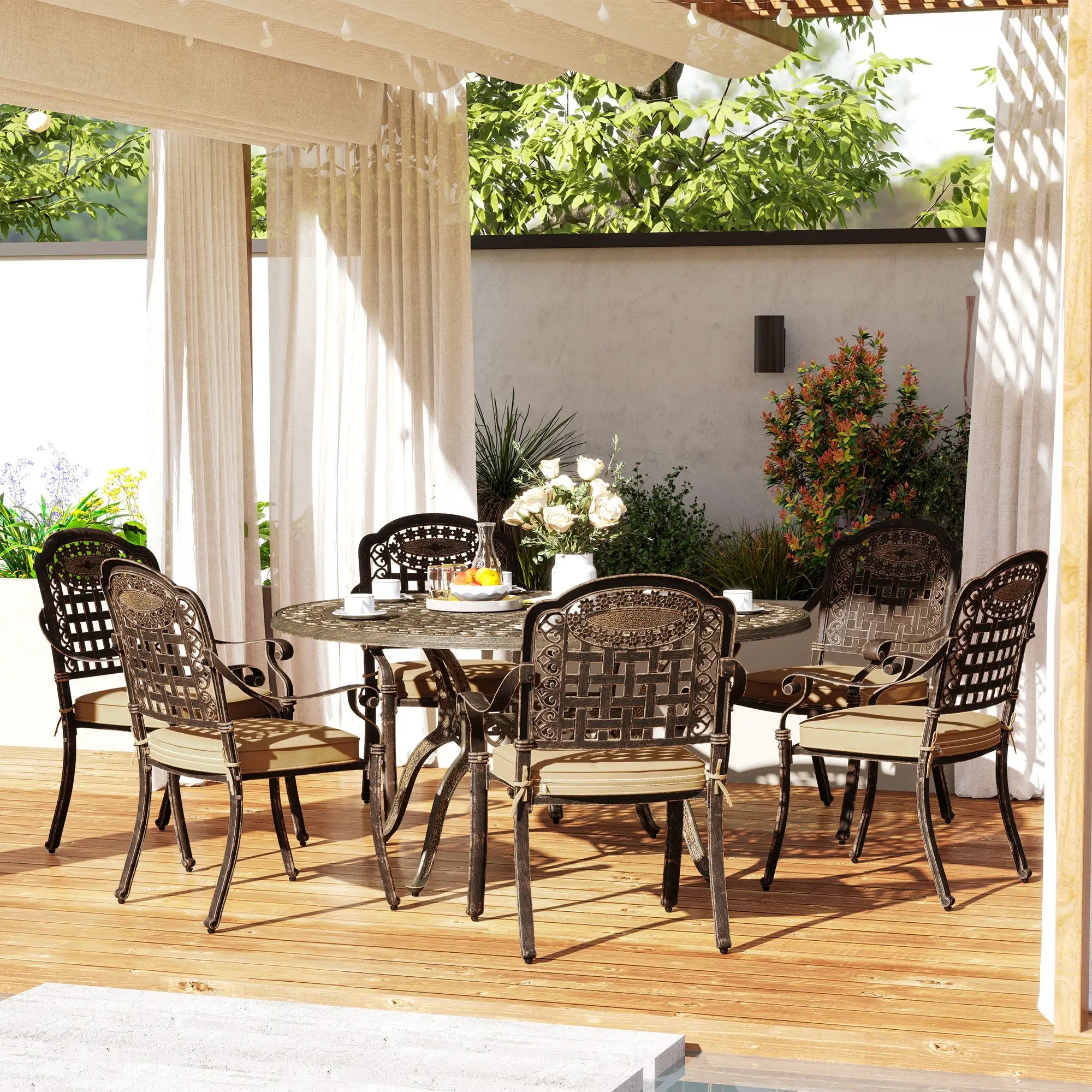 7-Piece Outdoor Dining Set, Aluminum Table and Chairs, 6-Person, Bronze Outdoor Dining Sets at Gallery Canada