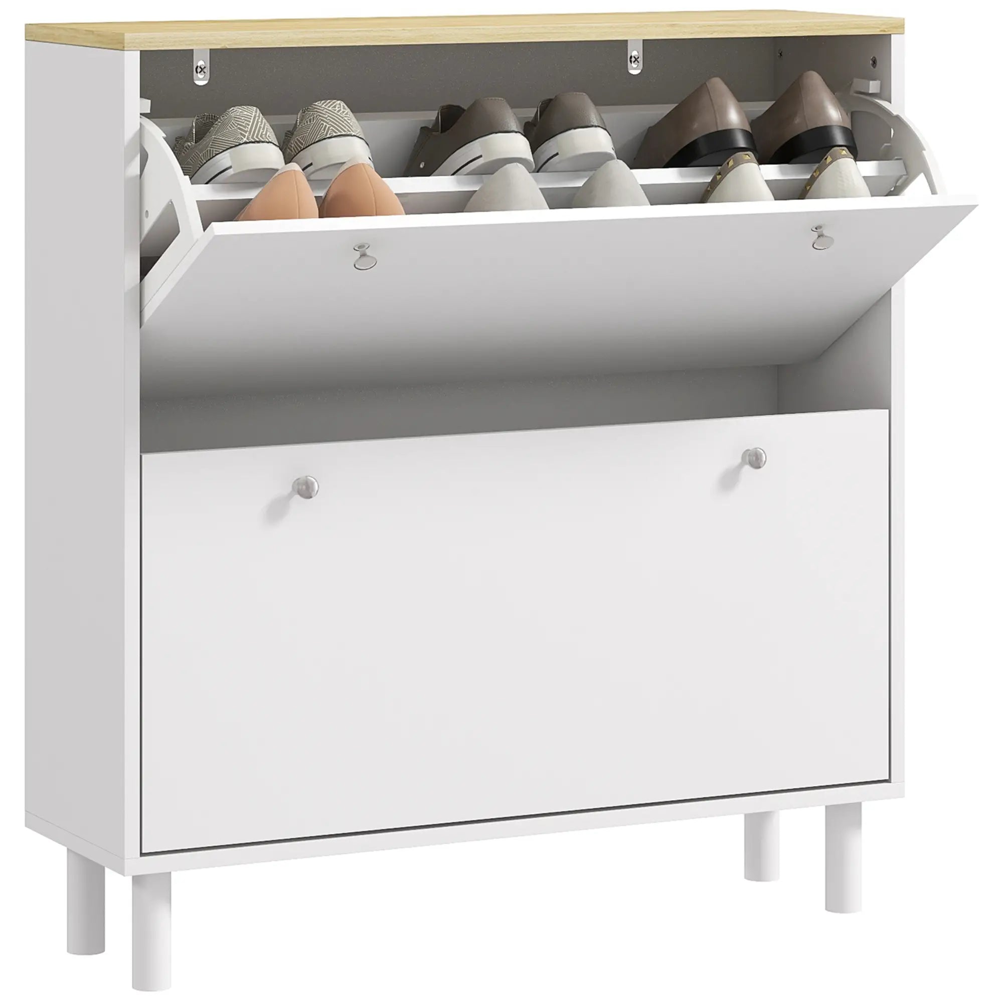 2 Drawers Shoe Storage Cabinet, Adjustable Shelves, 16 Pairs, White Shoe Storage Cabinets & Racks at Gallery Canada
