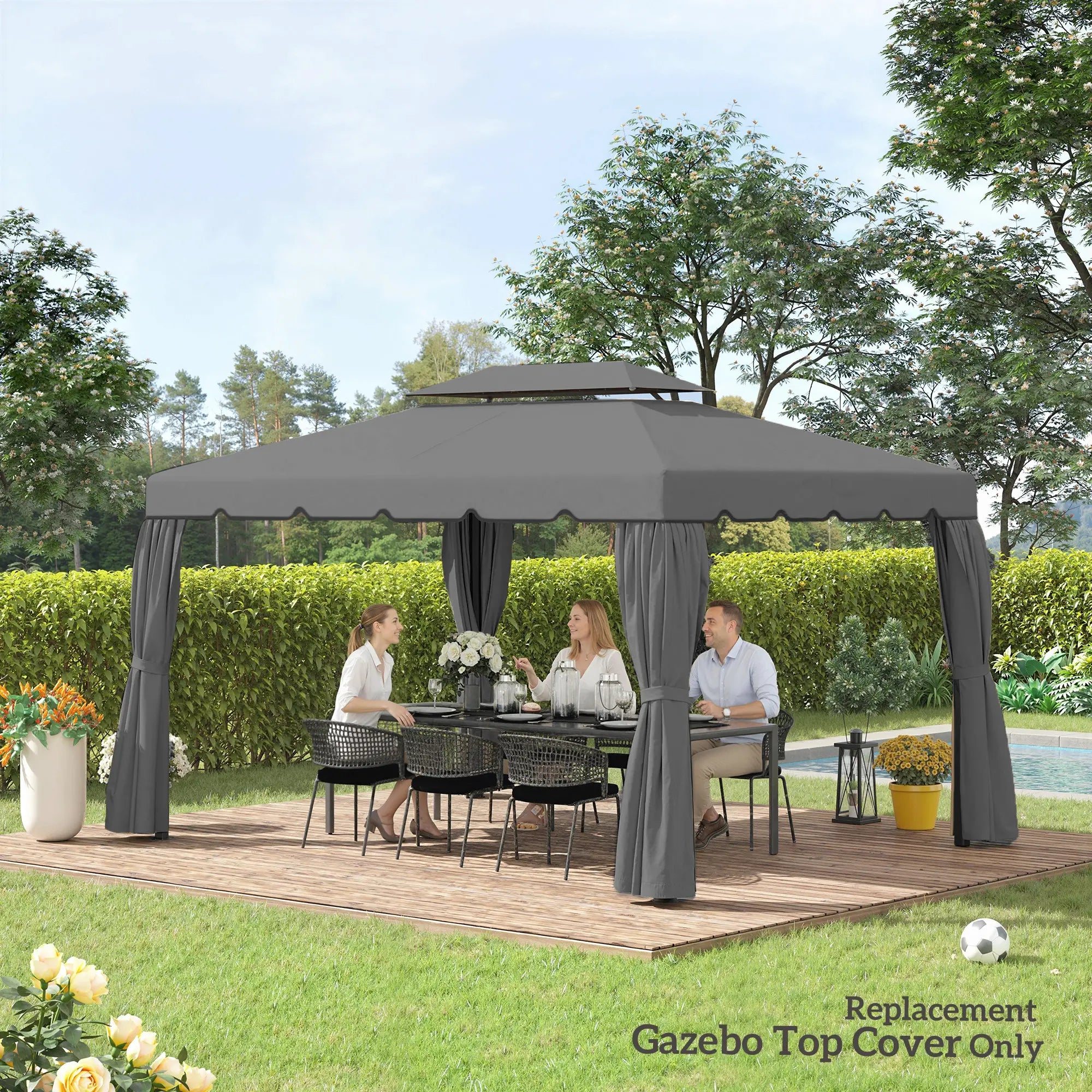 13' x 10' Gazebo Replacement Canopy, Double Vented Roof, Grey Gazebo Canopy Replacement at Gallery Canada