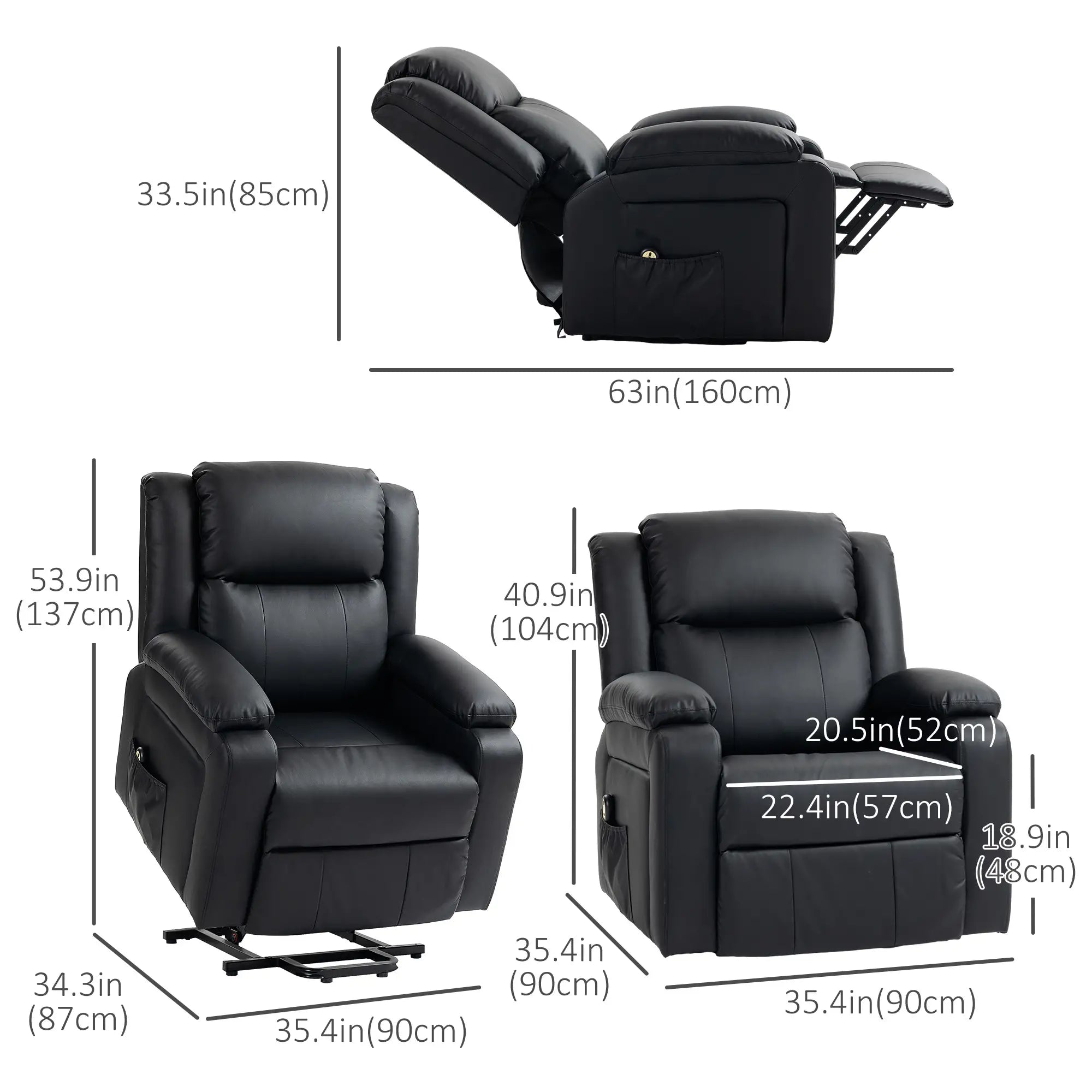 PU Leather Electric Recliner Chair, Remote, Side Pockets, Black Sofas & Reclining Chairs at Gallery Canada