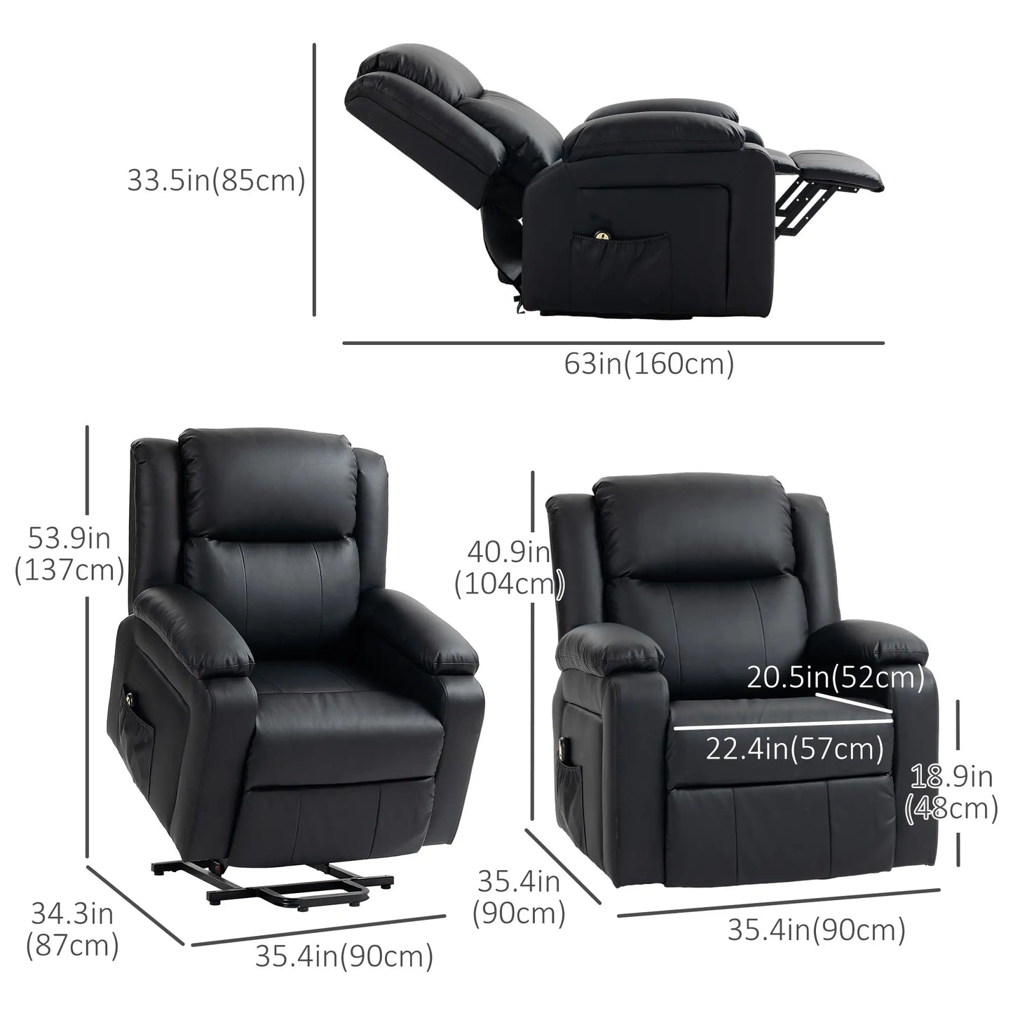 PU Leather Electric Recliner Chair, Remote, Side Pockets, Black Sofas & Reclining Chairs at Gallery Canada