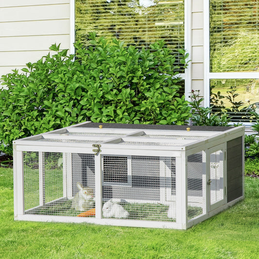 Wooden Rabbit Hutch Small Animal Cage Pet Run Indoor Outdoor with Openable Roof and Water-repellent Paint, Grey - Gallery Canada