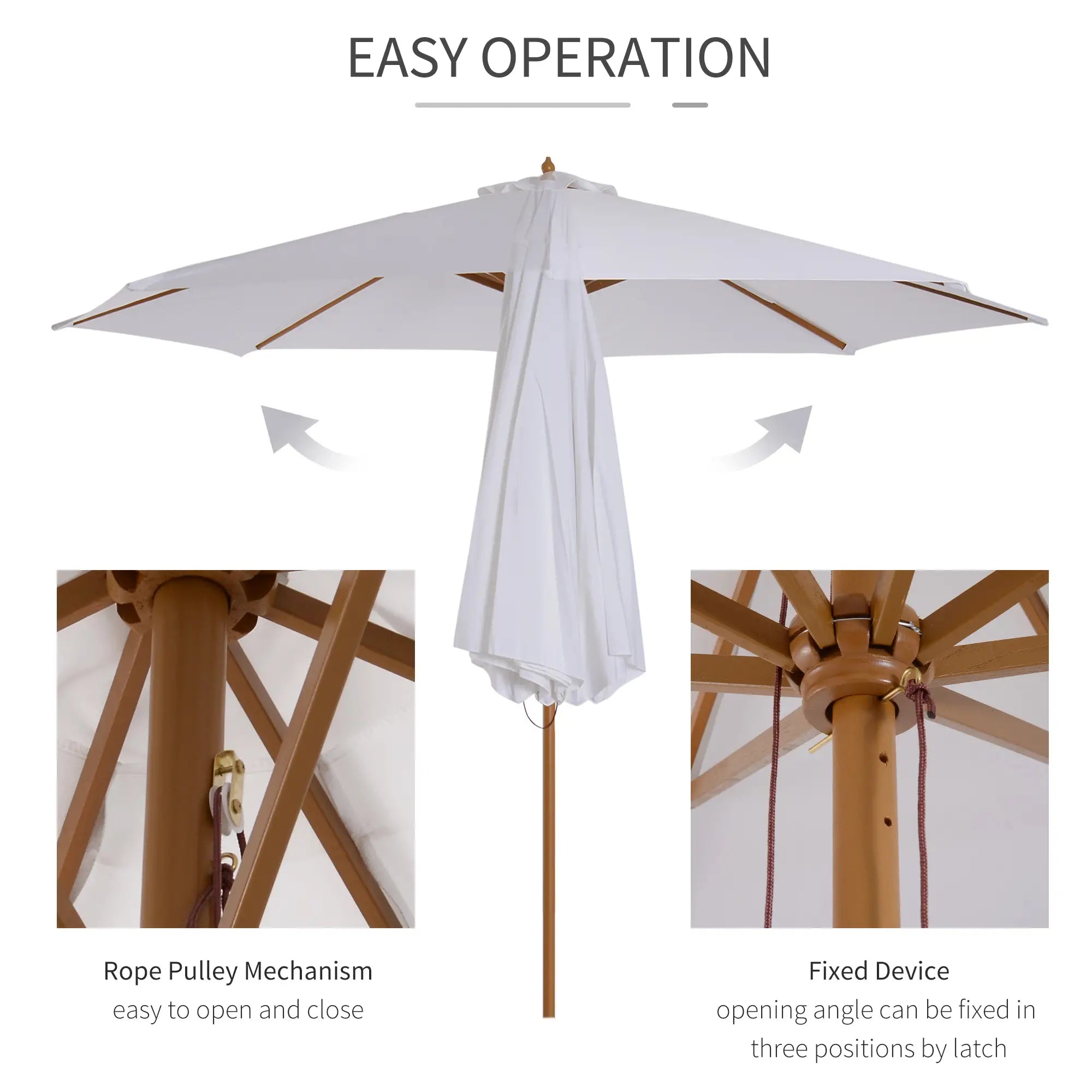 10' x 8' Bamboo Round Patio Umbrella, White Sun Umbrellas at Gallery Canada