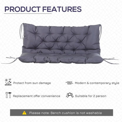 2 Seater Garden Bench Cushion, Thick Outdoor Non-Slip, 52" x 43" x 4", Dark Grey Patio Chair Cushions at Gallery Canada
