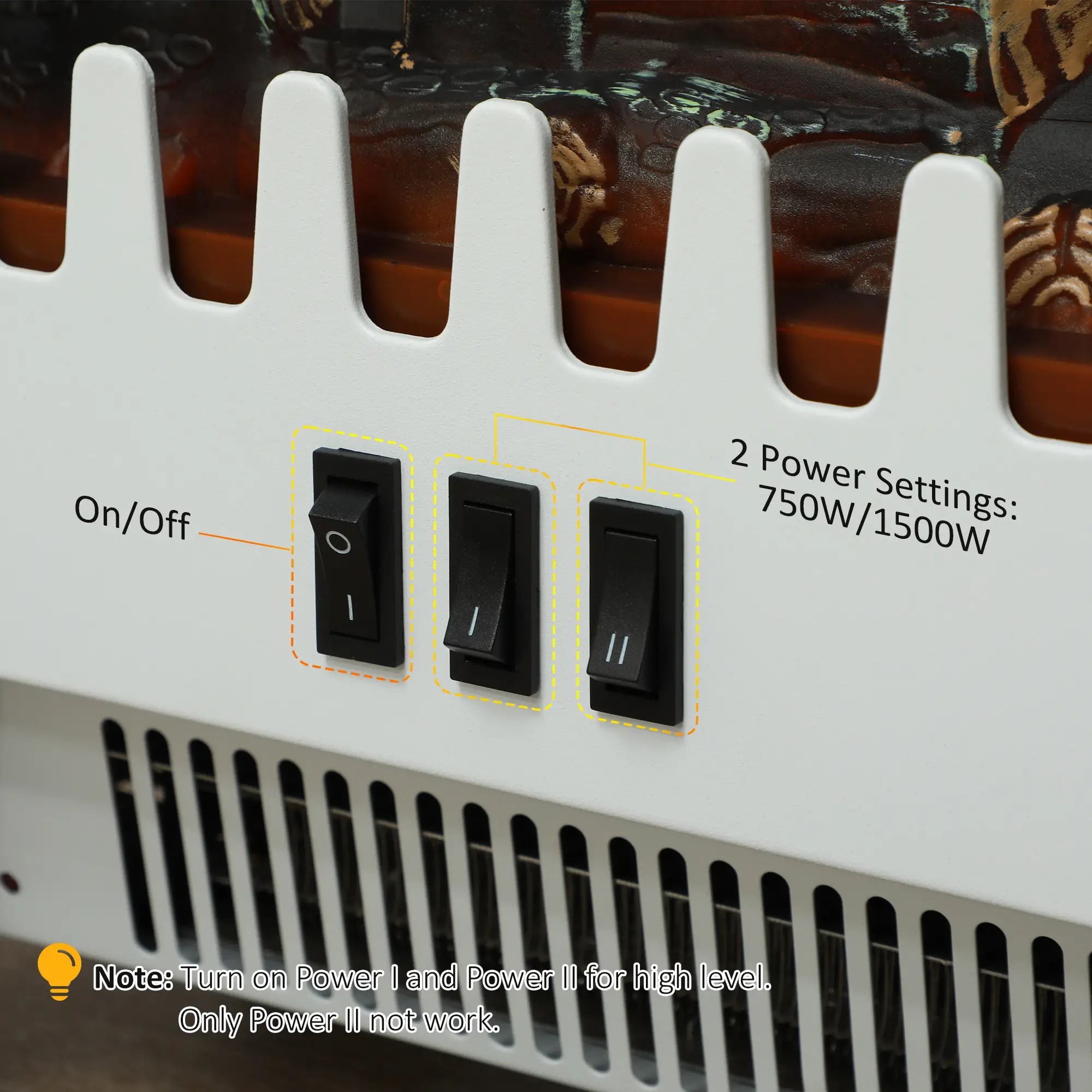 Freestanding Electric Fireplace Heater, Overheat Protection, Realistic Flame, 750W/1500W, White Electric Fireplaces at Gallery Canada