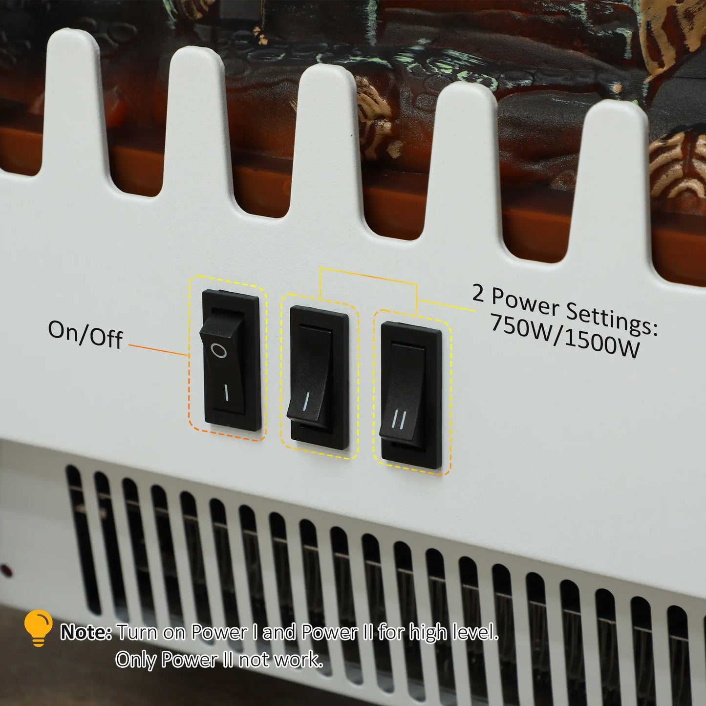 Freestanding Electric Fireplace Heater, Overheat Protection, Realistic Flame, 750W/1500W, White Electric Fireplaces at Gallery Canada