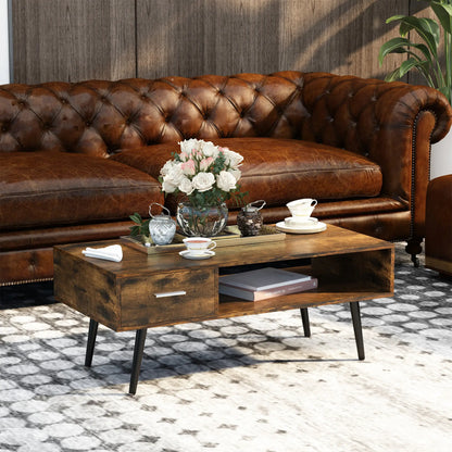 Retro Coffee Table with Storage, Vintage Wooden Side Table, Rustic Brown, Brown Coffee Tables at Gallery Canada