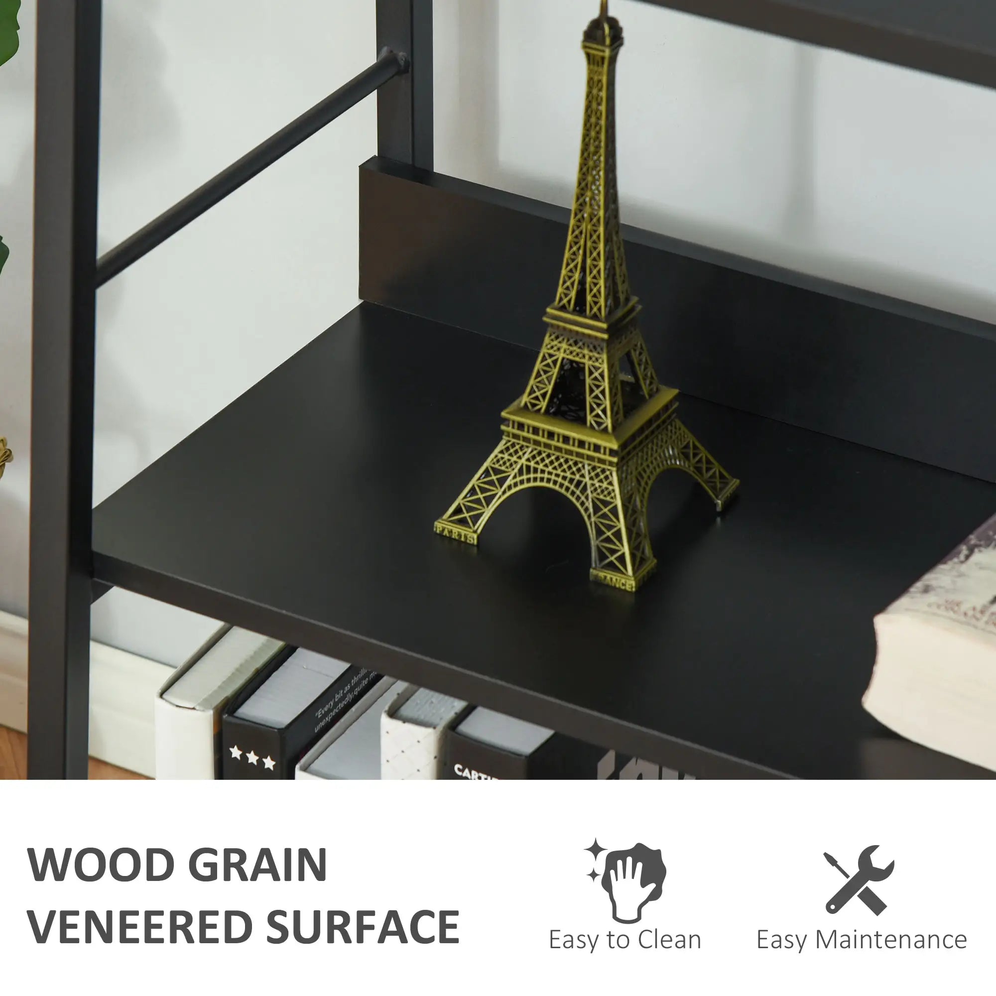 5-Tier Bookshelf, Metal Frame, Wooden Shelves, Living Room Furniture, Black Display Bookshelves at Gallery Canada