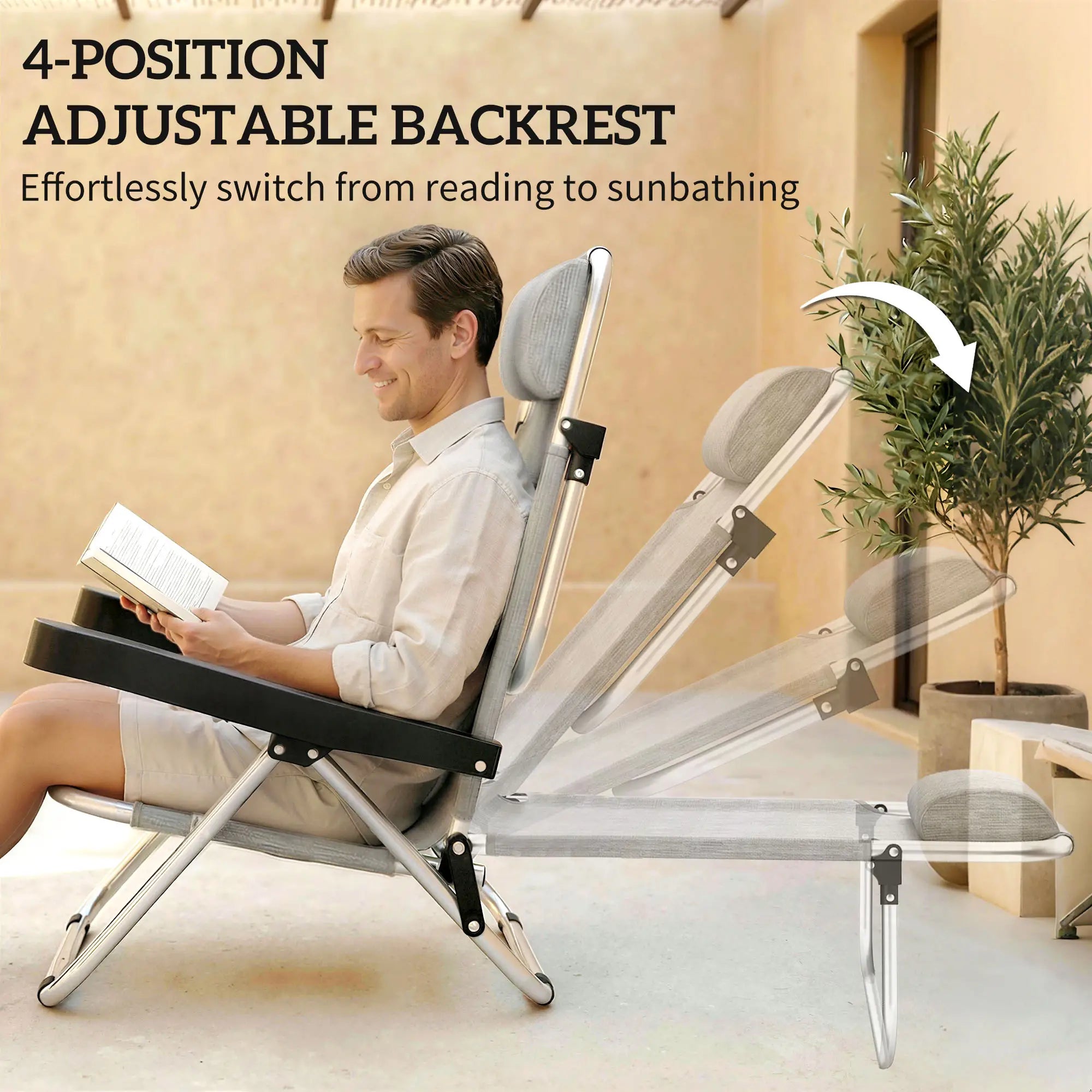 Folding Lounge Chair Set, Reclining Outdoor Chairs, 4-Position Adjustable Lounger Chairs at Gallery Canada