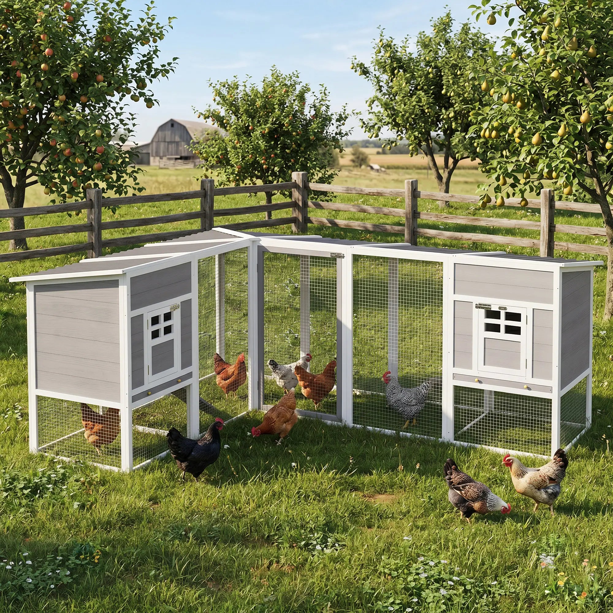 L-Shaped Wooden Chicken Coop With Run, 2 Houses, Waterproof Roof, Ramps Chicken Coops at Gallery Canada
