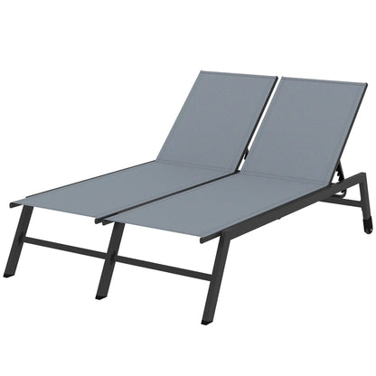 Chaise Lounge Chair For 2 Person, 5-Position Adjustable With Wheels Lounger Chairs Black, Grey at Gallery Canada