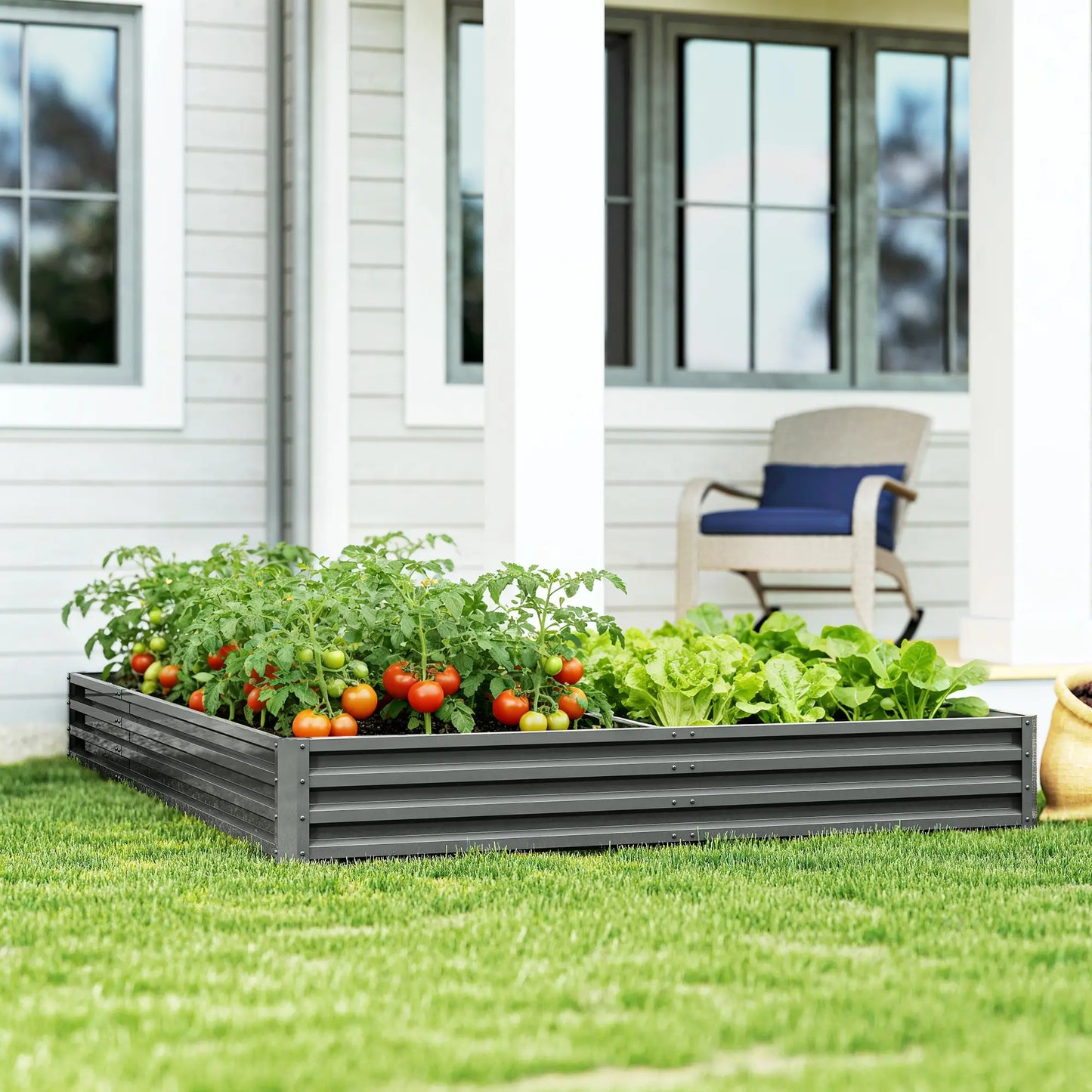 L-Shaped Raised Garden Bed, 82" x 109" x 12", Galvanized Steel Planter Box, Light Grey Galvanized Planter Boxes at Gallery Canada