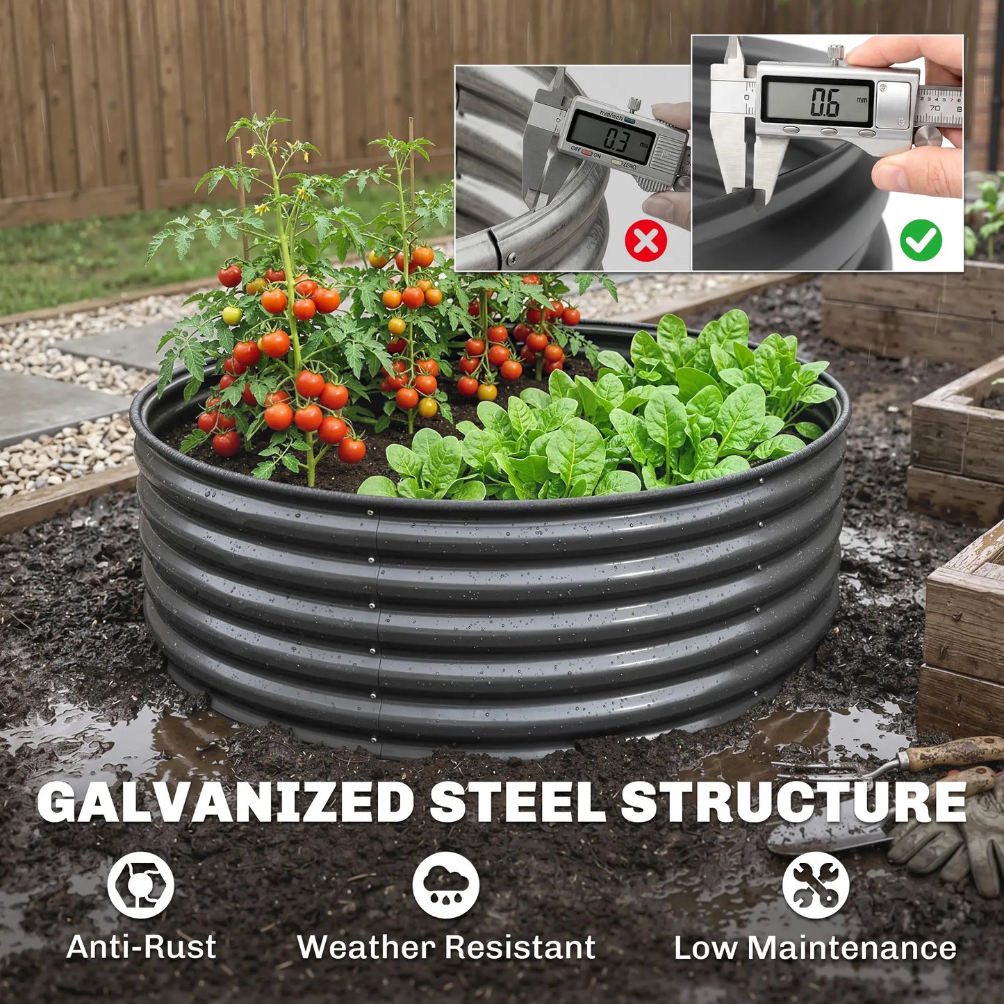 Galvanized Raised Flower Bed, 4 x 4 x 1.5 ft, Dark Grey Raised Garden Beds at Gallery Canada