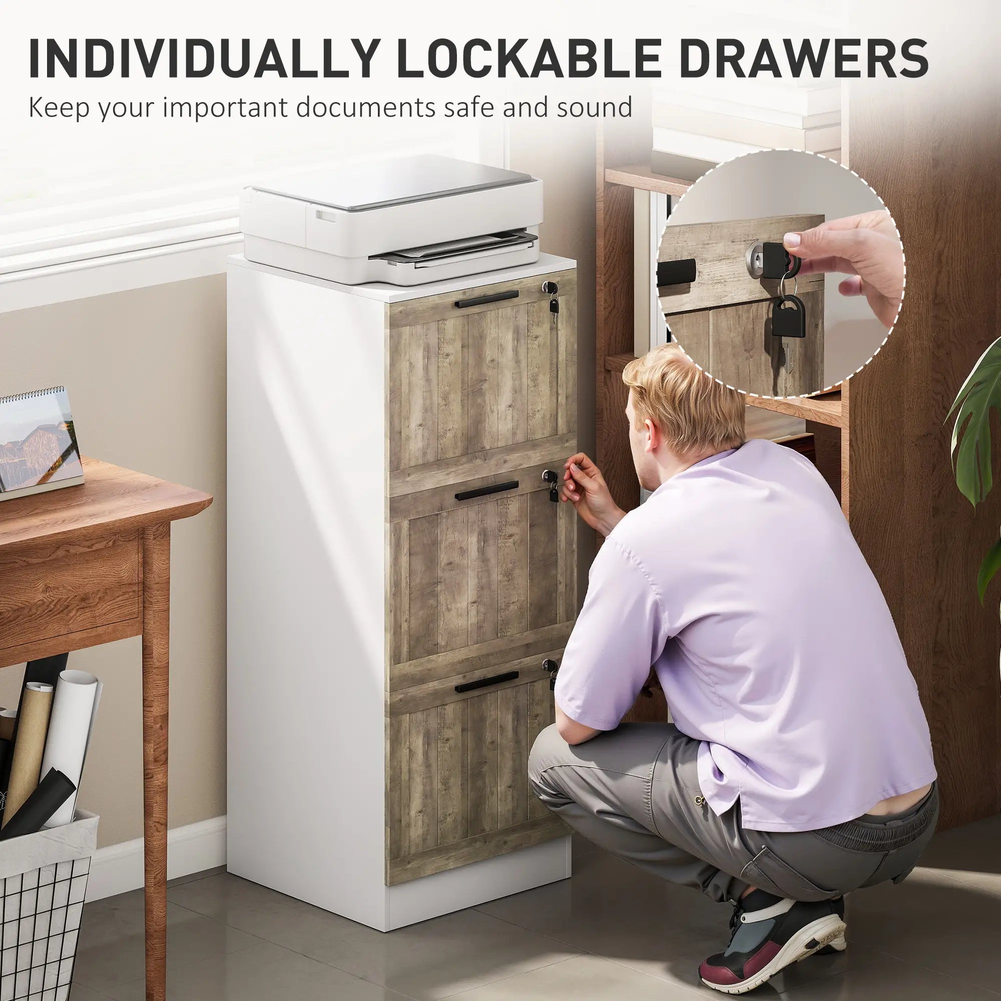 3 Drawer Filing Cabinet, Farmhouse Style, Adjustable Hanging Rails, A4 Letter Size, White Office Cabinets & Cupboards at Gallery Canada