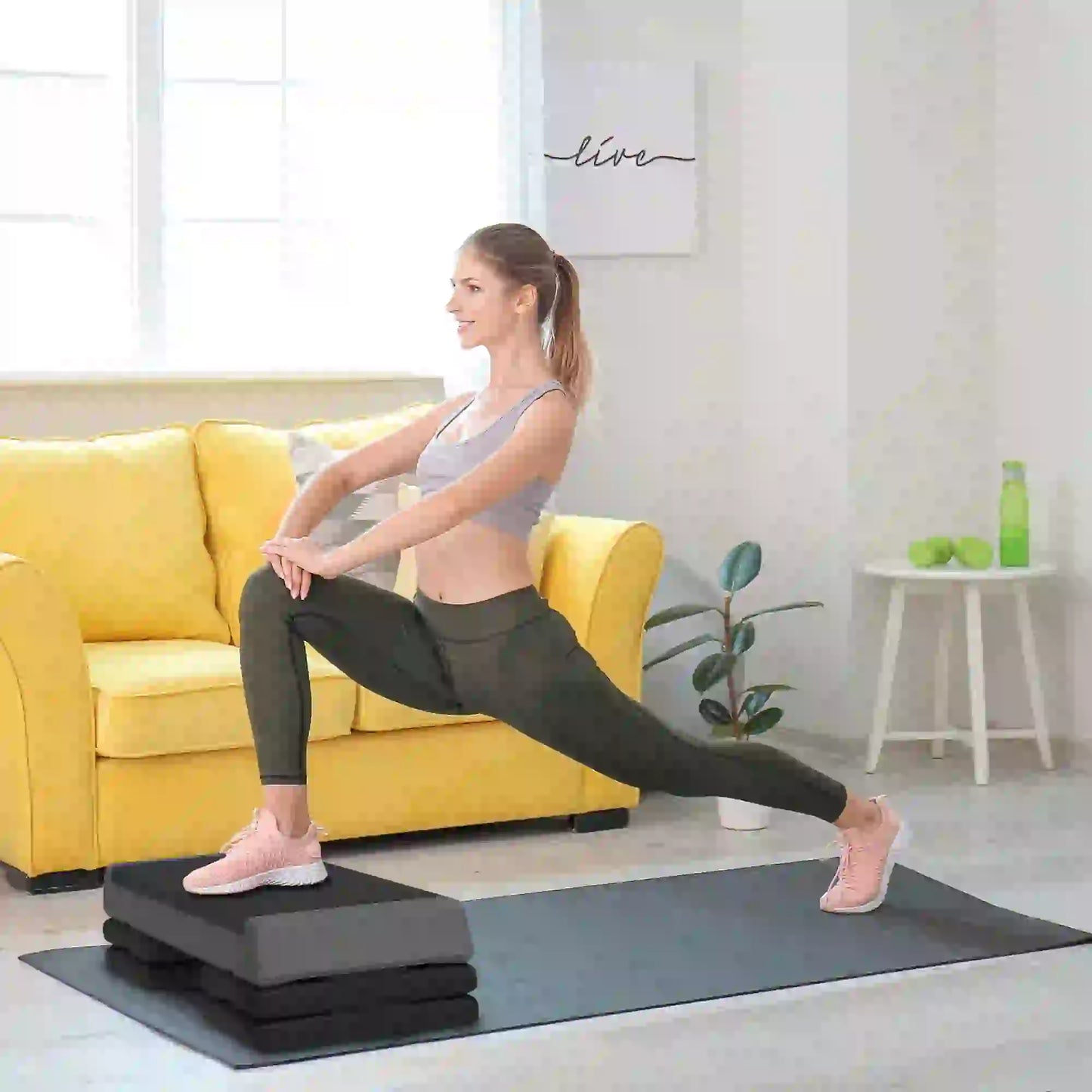 Adjustable Exercise Step Platform, 3-Level, 4", 6", 8", 550lbs, Grey Aerobic Equipment at Gallery Canada