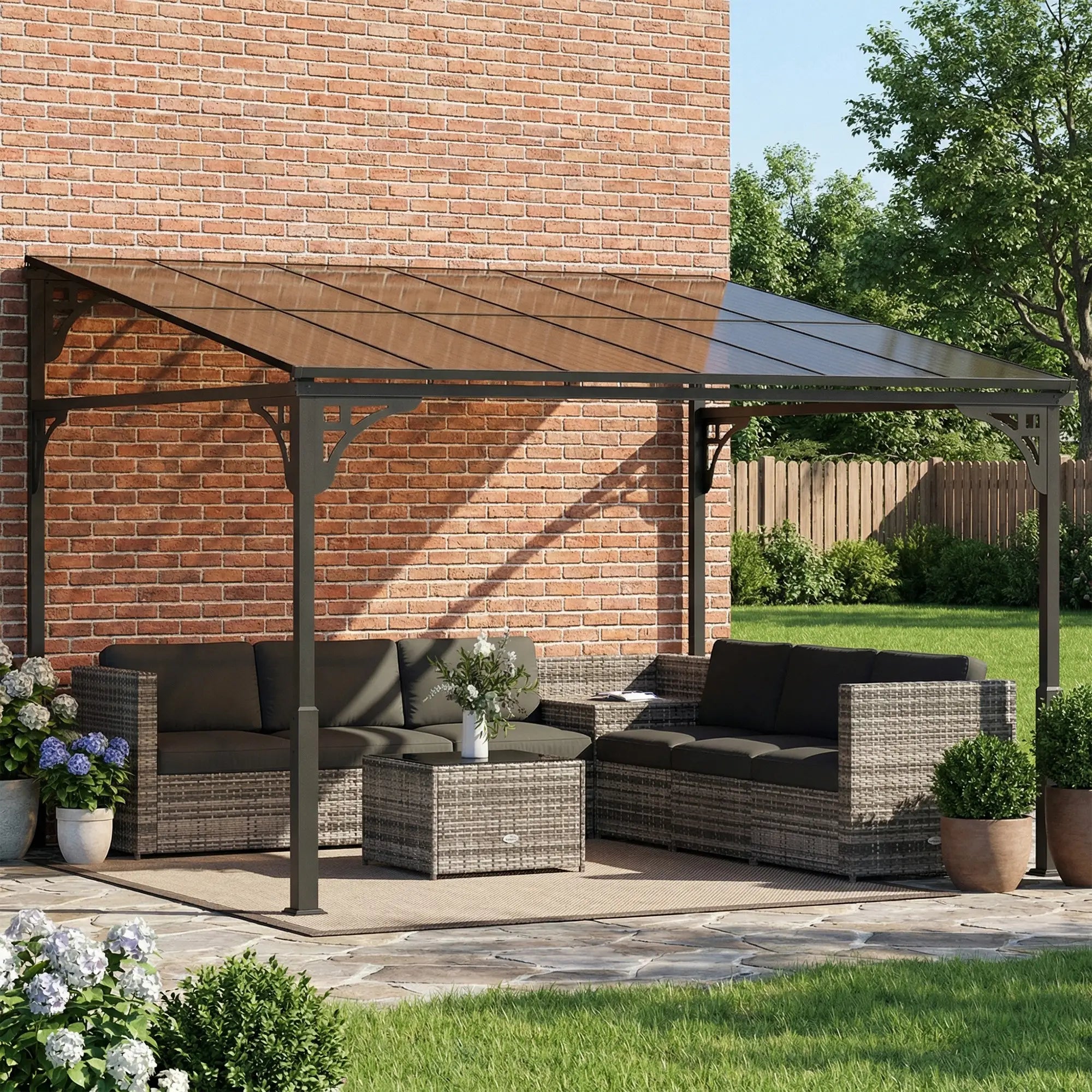 11' x 10' Outdoor Pergola, Wall Mounted Hardtop Gazebo, Polycarbonate Roof, Metal Frame Pergolas at Gallery Canada
