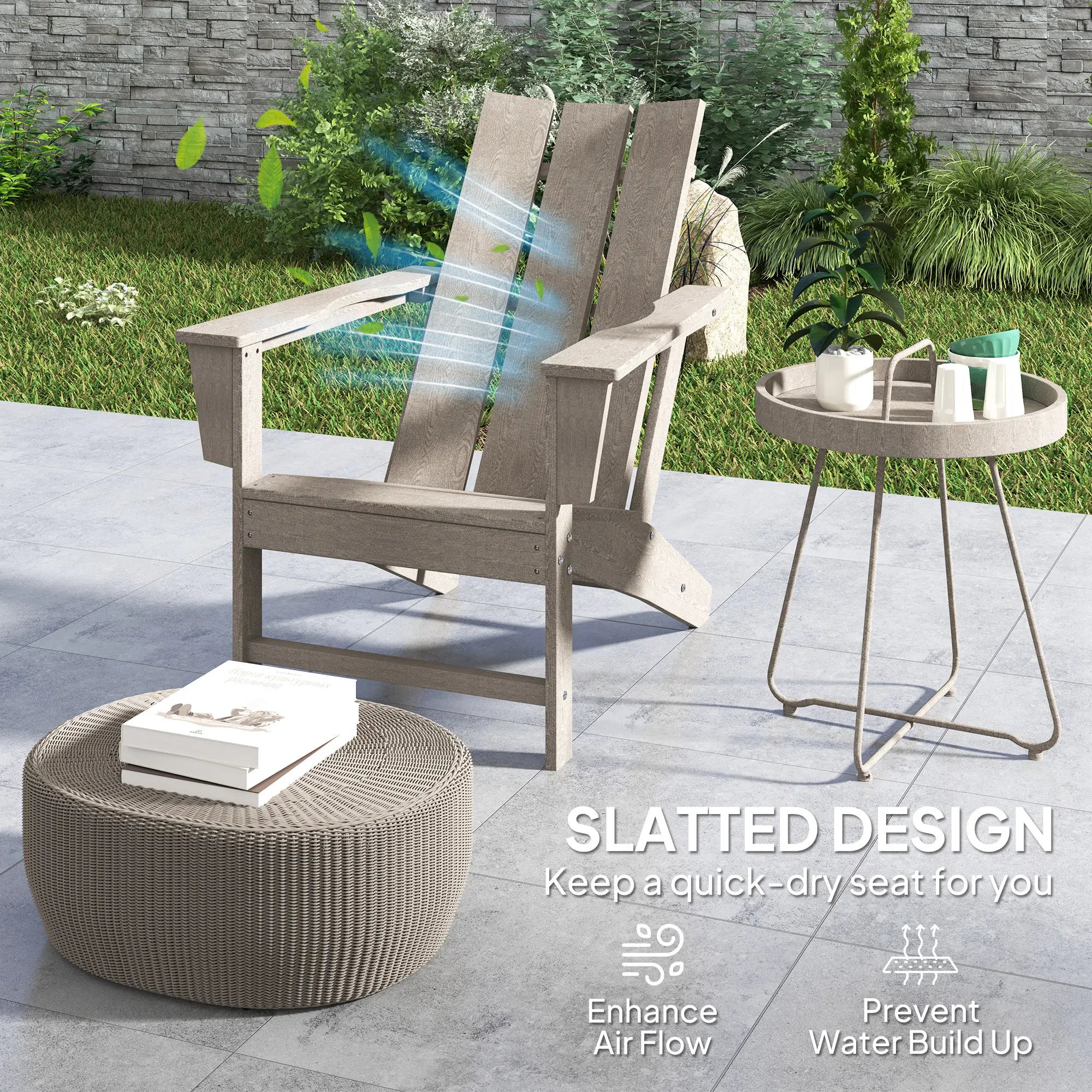 HDPE Plastic Adirondack Chair, High Back, Wide Armrests, Dark Grey Patio Chairs at Gallery Canada