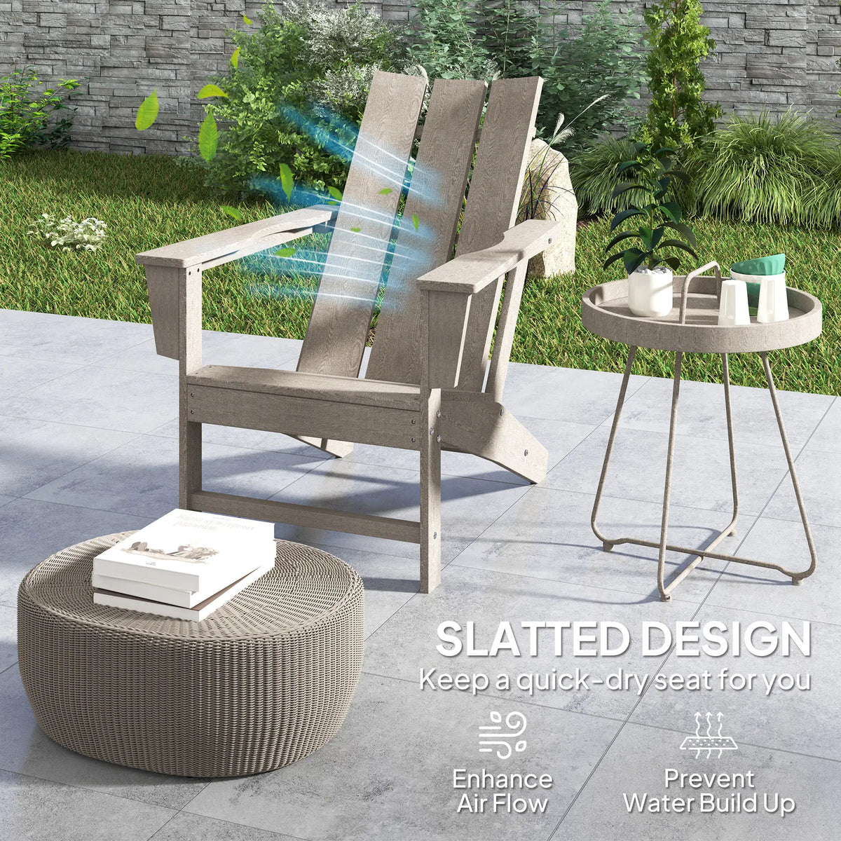 HDPE Plastic Adirondack Chair, High Back, Wide Armrests, Dark Grey Patio Chairs at Gallery Canada