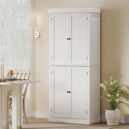 72.5" Freestanding Kitchen Pantry Cabinet, 4 Doors, White Kitchen Pantry Cabinets at Gallery Canada