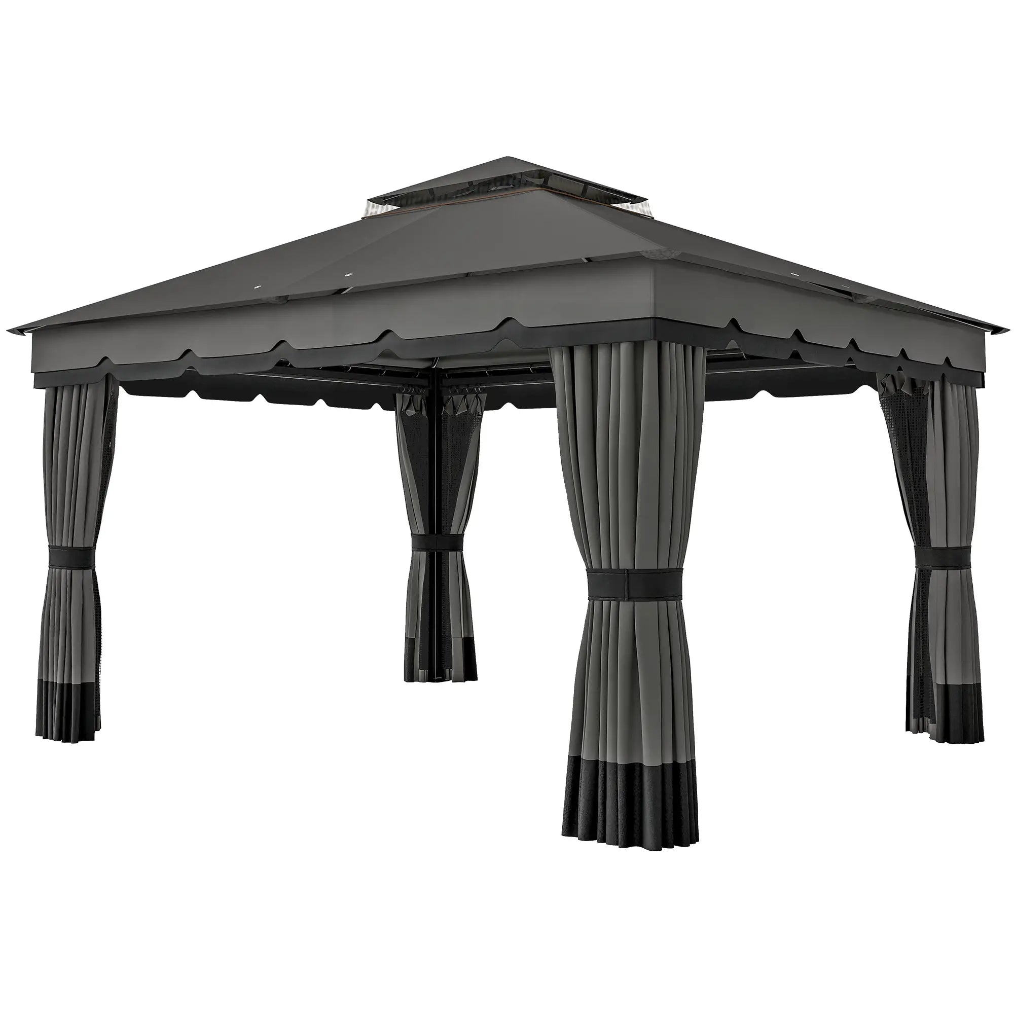 10' x 12' Double Roof Patio Gazebo Canopy With Netting, Curtains Gazebos Dark Grey at Gallery Canada