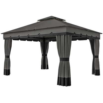 10' x 12' Double Roof Patio Gazebo Canopy With Netting, Curtains Gazebos Dark Grey at Gallery Canada