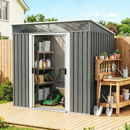 6.5x4FT Galvanised Metal Shed, Lockable Garden Storage with Sliding Doors, Grey Sheds at Gallery Canada