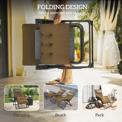 Padded Folding Recliner Chair, Adjustable Backrest, Removable Cushion, Light Khaki Lounger Chairs at Gallery Canada