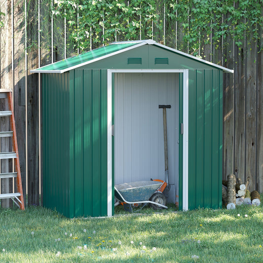 6.5x3.5ft Metal Garden Storage Shed for Outdoor Tool Storage with Double Sliding Doors and Vents, Green - Gallery Canada