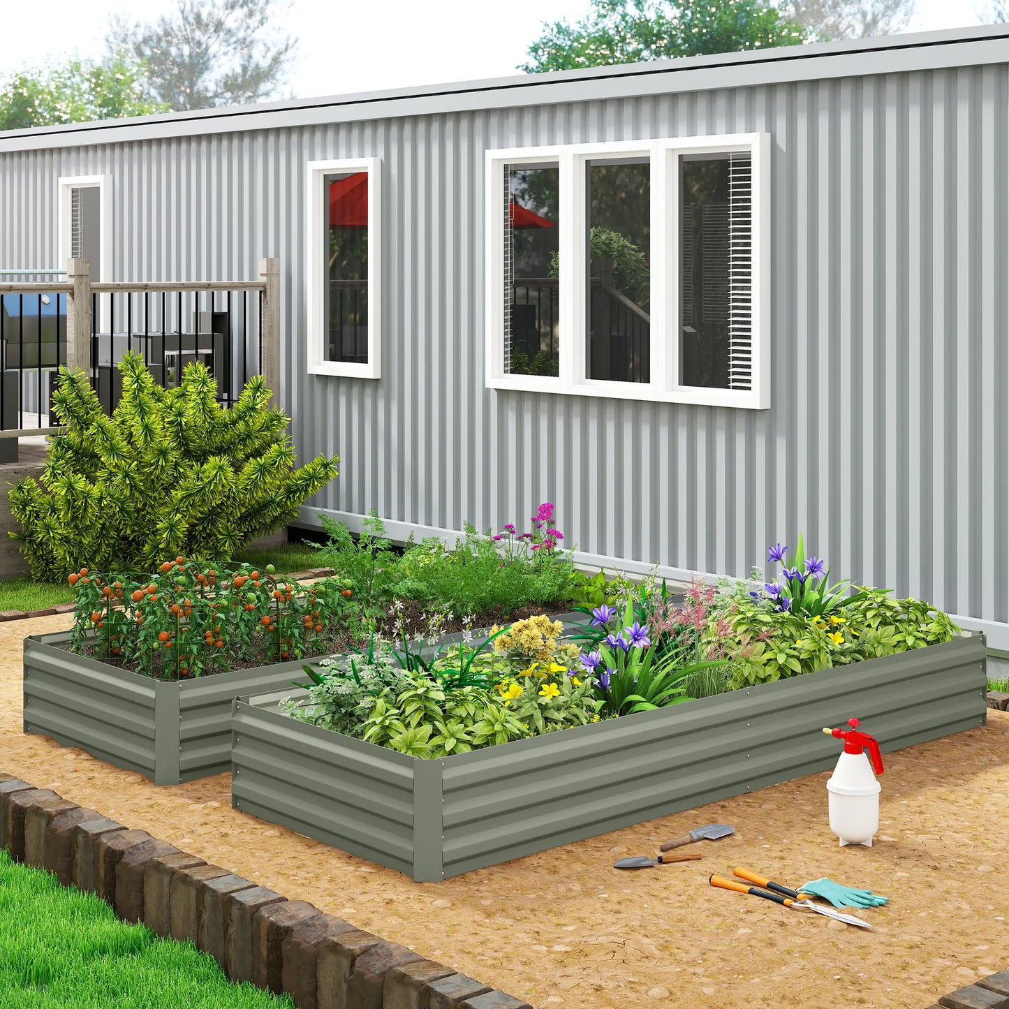 8 x 3 x 1ft Galvanized Raised Garden Bed, Metal Elevated Planter Box, Light Grey Galvanized Planter Boxes at Gallery Canada