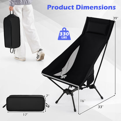 High Back Portable Camping Chair with Compact Carry Bag and Pillow, Black Camping Furniture at Gallery Canada