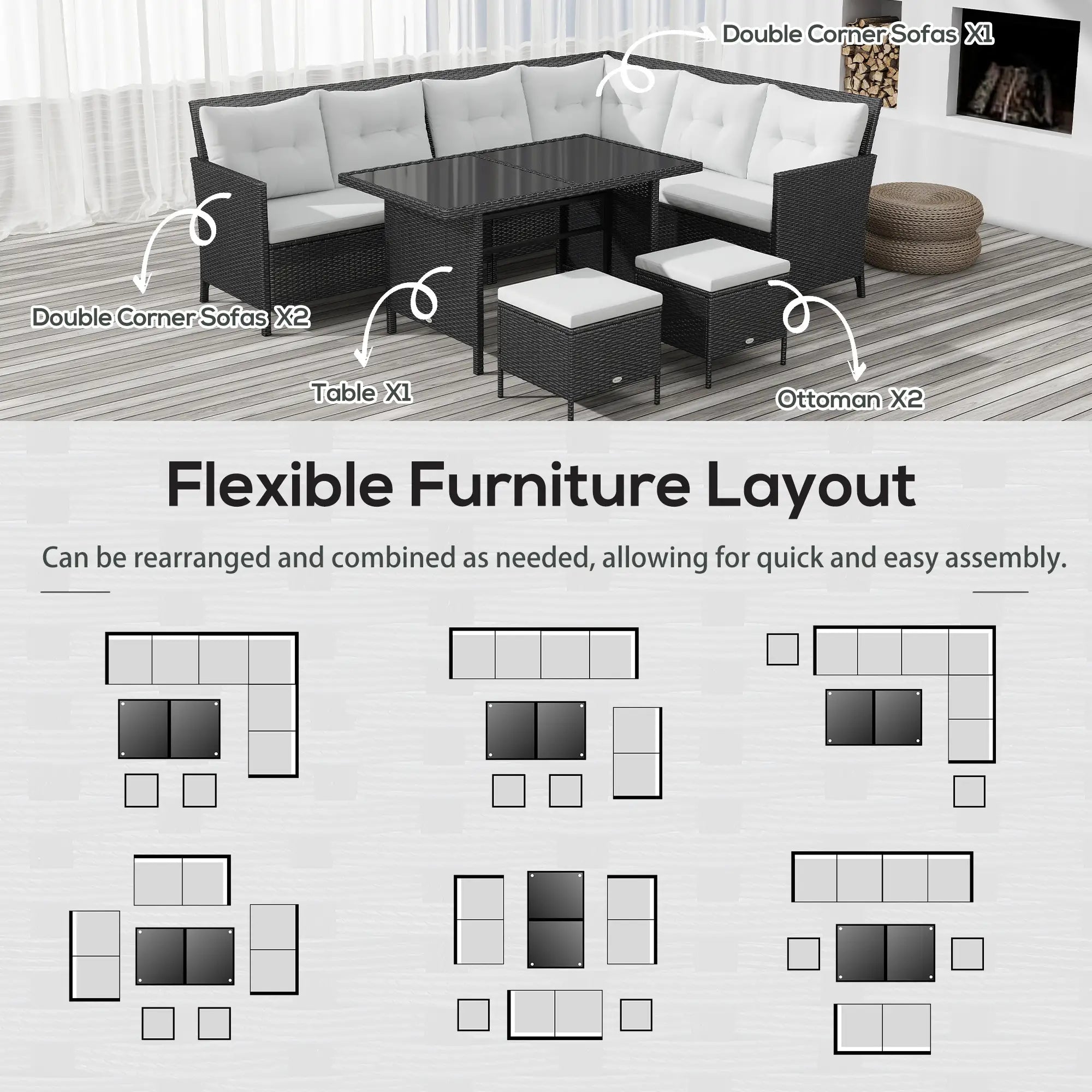 6pcs Outdoor Rattan Sofa Set, Garden Wicker Sectional, White Patio Furniture Sets at Gallery Canada