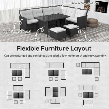 6pcs Outdoor Rattan Sofa Set, Garden Wicker Sectional, White Patio Furniture Sets at Gallery Canada