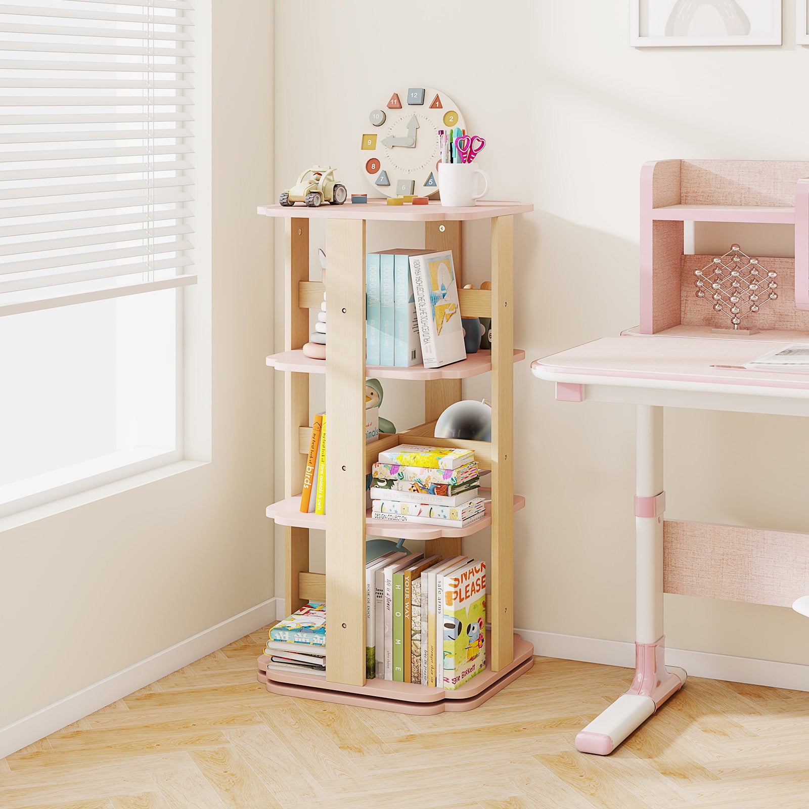 3-Tier Freestanding Corner Toddler Book Rack with 12 Sectors, Pink Kids Storage at Gallery Canada