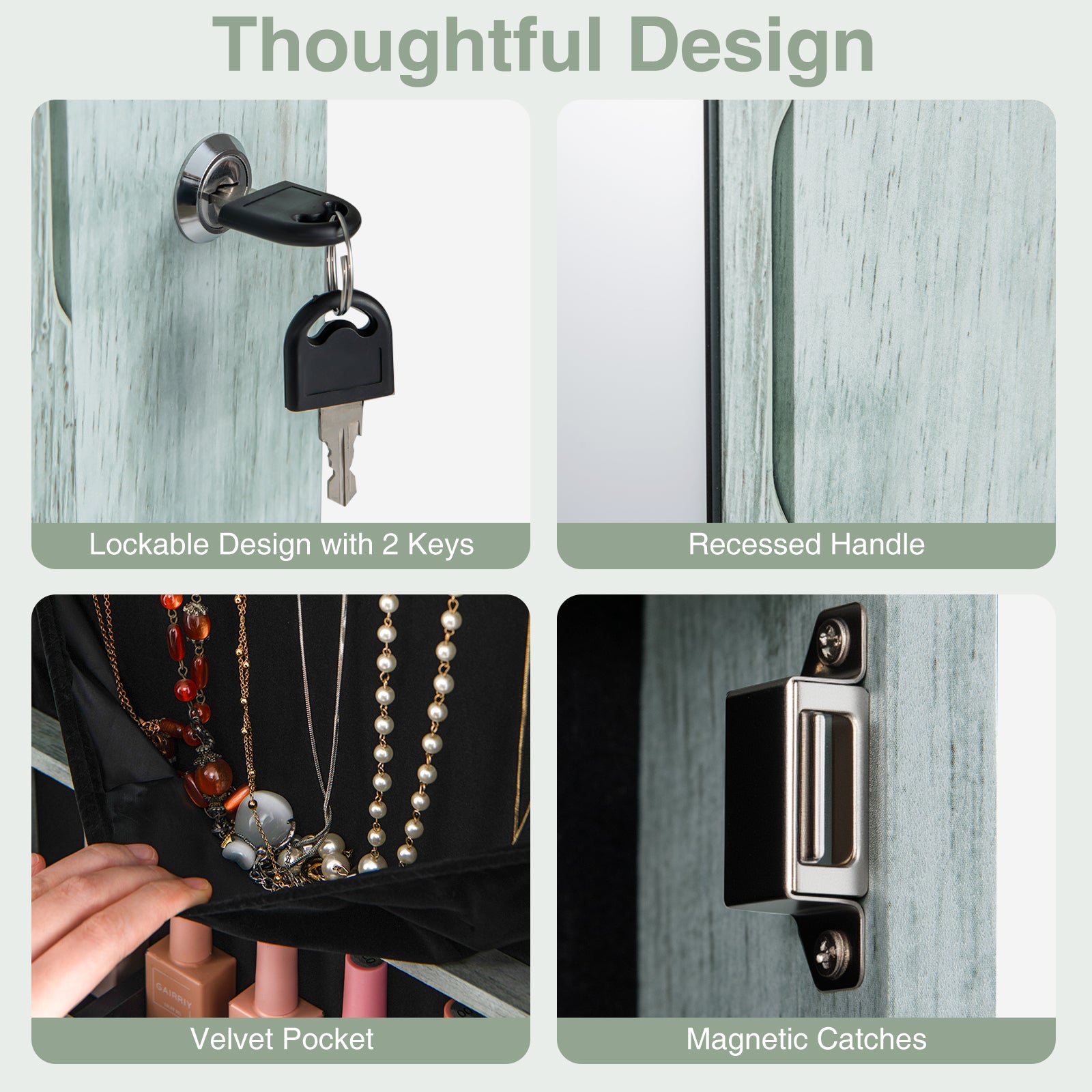 Wall and Door Mounted Mirrored Jewelry Cabinet with Lights, Navy Jewelry Armoires at Gallery Canada