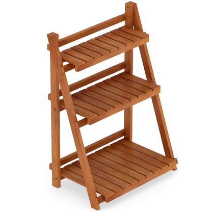Foldable 3-Tier Solid Wood Plant Stand for Patio Balcony, Natural Plant Stands at Gallery Canada