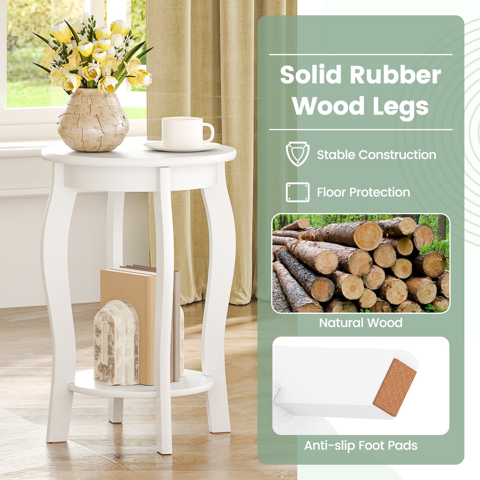 Set of 2 15 Inch 2-Tier Round End Table with Storage Shelf, White End & Side Tables at Gallery Canada