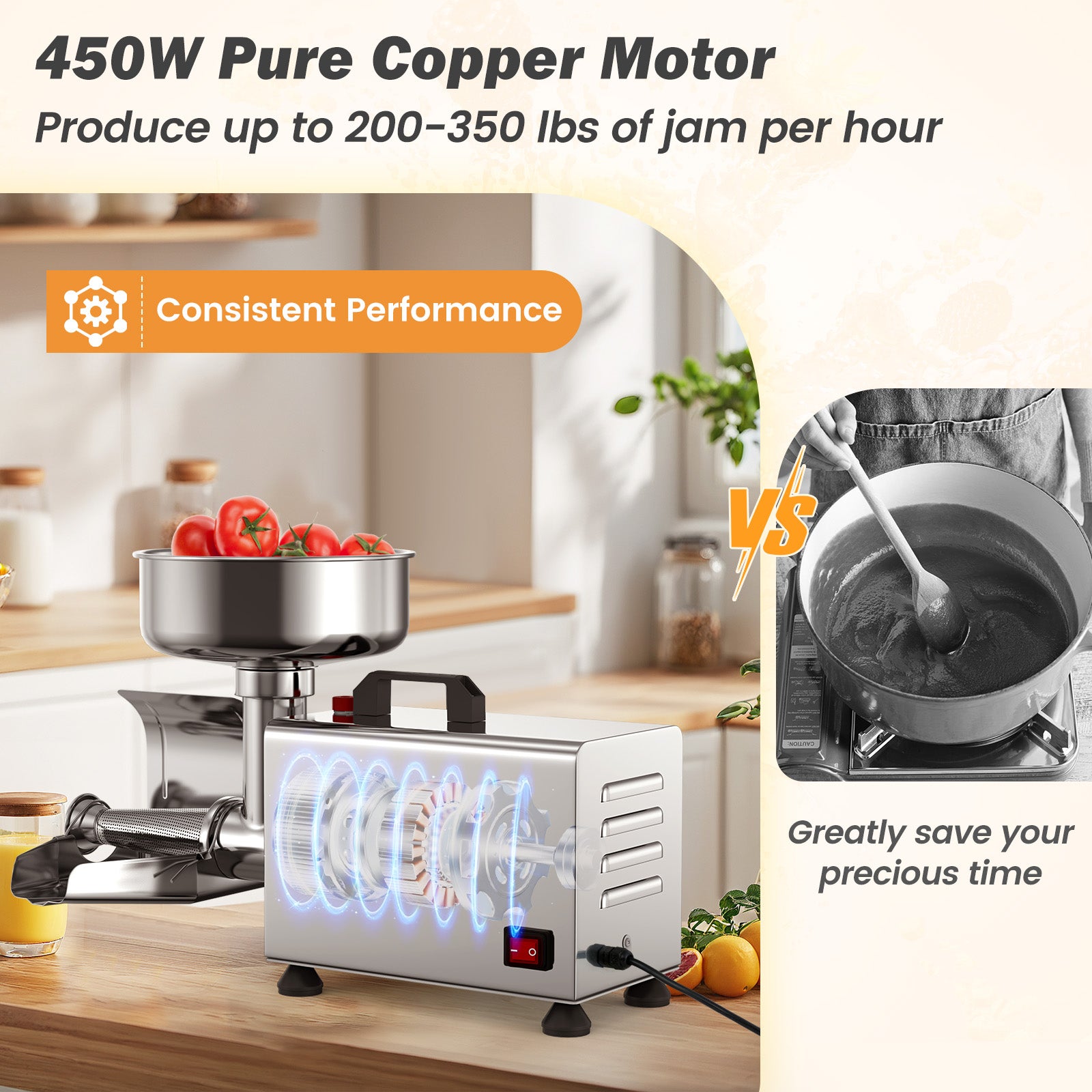450W Electric Tomato Strainer, Stainless Steel Sauce Maker, Silver Food Grinders & Mills at Gallery Canada