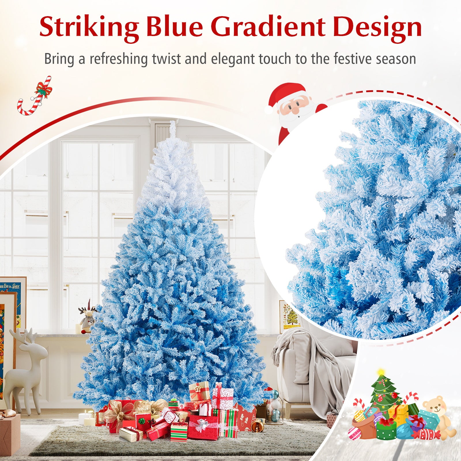 2025 New Artificial Christmas Tree with 456 Branch Tips and Folding Metal Stand-8FT, Blue Christmas Tree at Gallery Canada