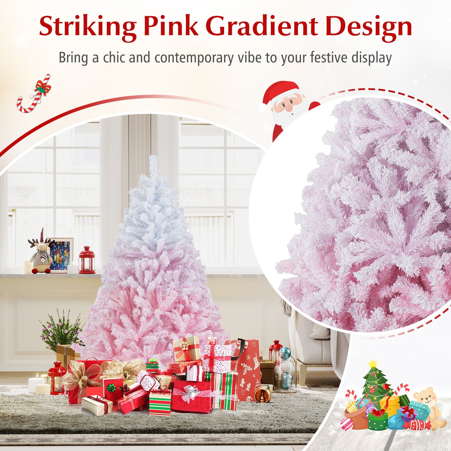 2025 New Artificial Christmas Tree with Folding Metal Stand and 456 Branch Tips-5FT, Pink Christmas Tree at Gallery Canada