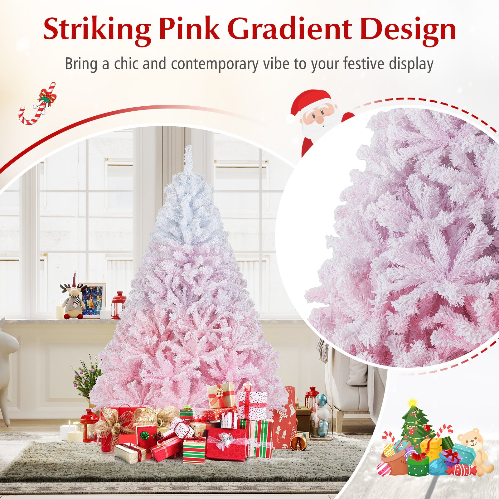 2025 New Artificial Christmas Tree with Folding Metal Stand and 456 Branch Tips-6FT, Pink Christmas Tree at Gallery Canada