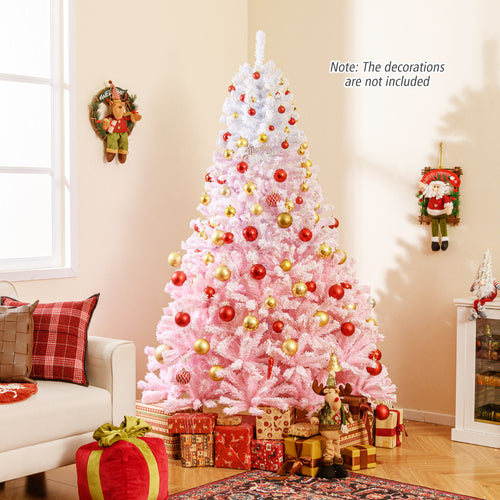 2025 New Artificial Christmas Tree with Folding Metal Stand and 456 Branch Tips-7FT, Pink