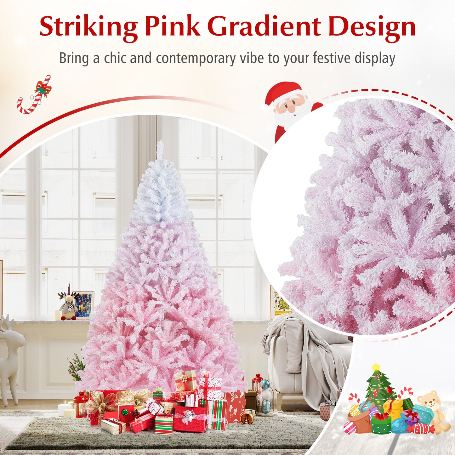 2025 New Artificial Christmas Tree with Folding Metal Stand and 456 Branch Tips-7FT, Pink Christmas Tree at Gallery Canada