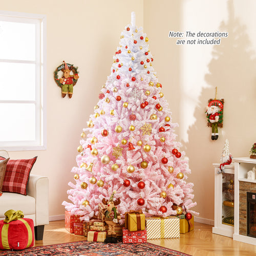 2025 New Artificial Christmas Tree with Folding Metal Stand and 456 Branch Tips-8 FT, Pink