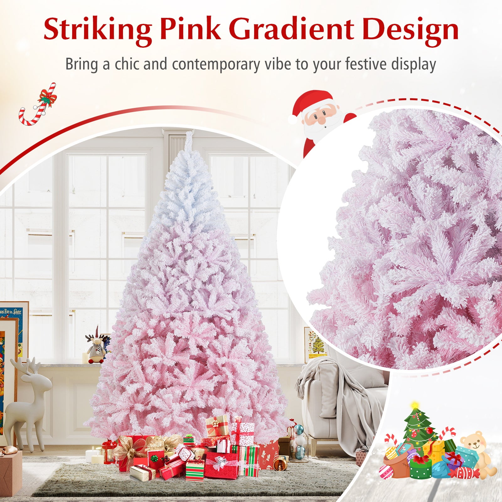 2025 New Artificial Christmas Tree with Folding Metal Stand and 456 Branch Tips-8 FT, Pink Christmas Tree at Gallery Canada