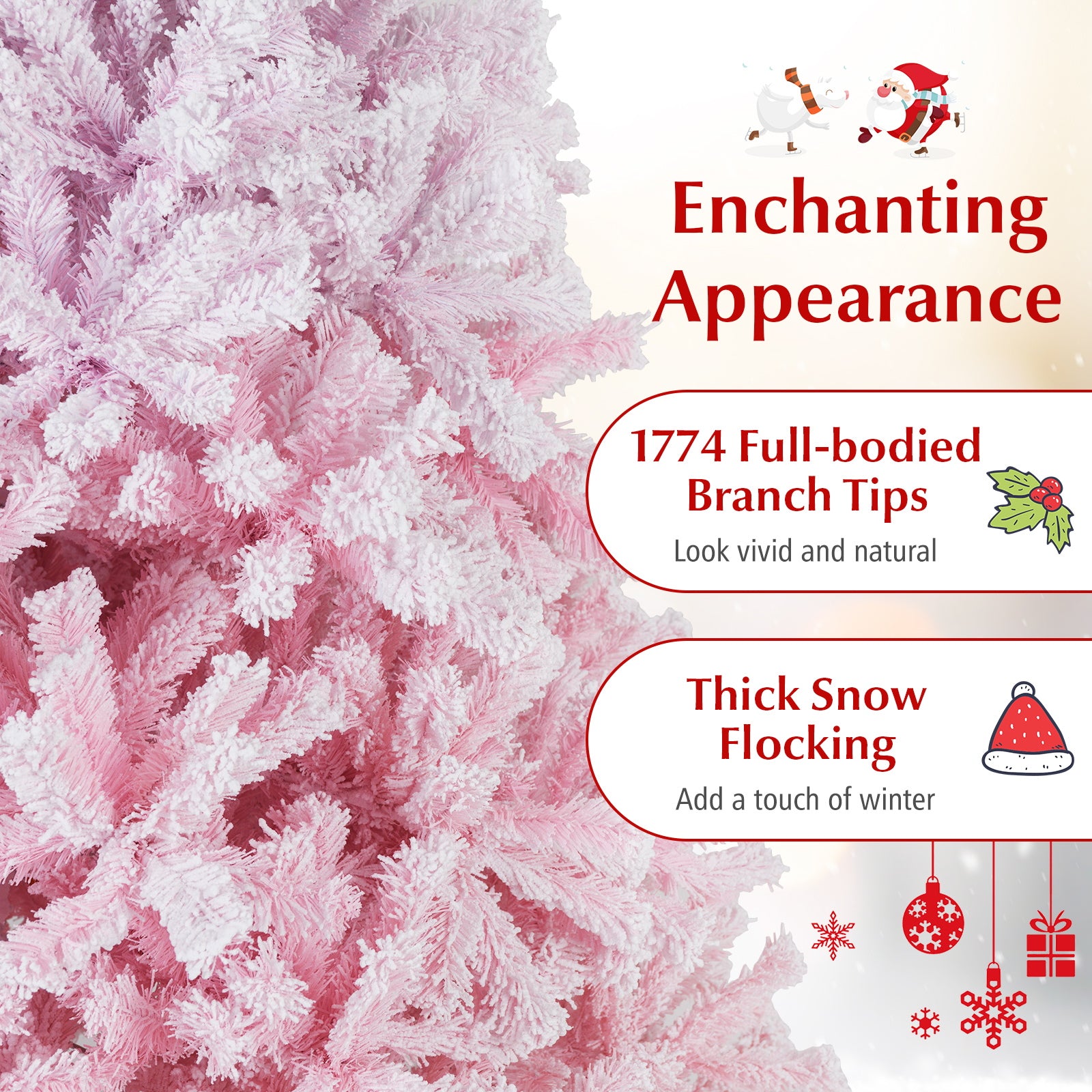 2025 New Artificial Christmas Tree with Folding Metal Stand and 456 Branch Tips-8 FT, Pink Christmas Tree at Gallery Canada