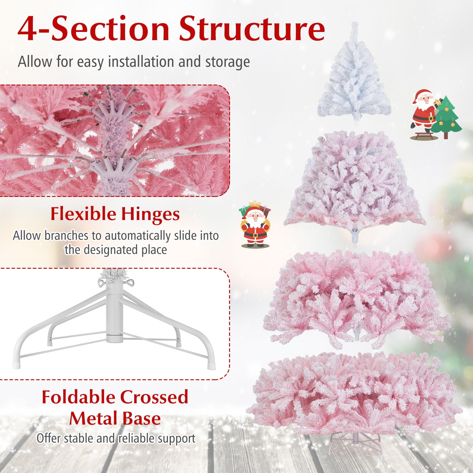 2025 New Artificial Christmas Tree with Folding Metal Stand and 456 Branch Tips-8 FT, Pink Christmas Tree at Gallery Canada