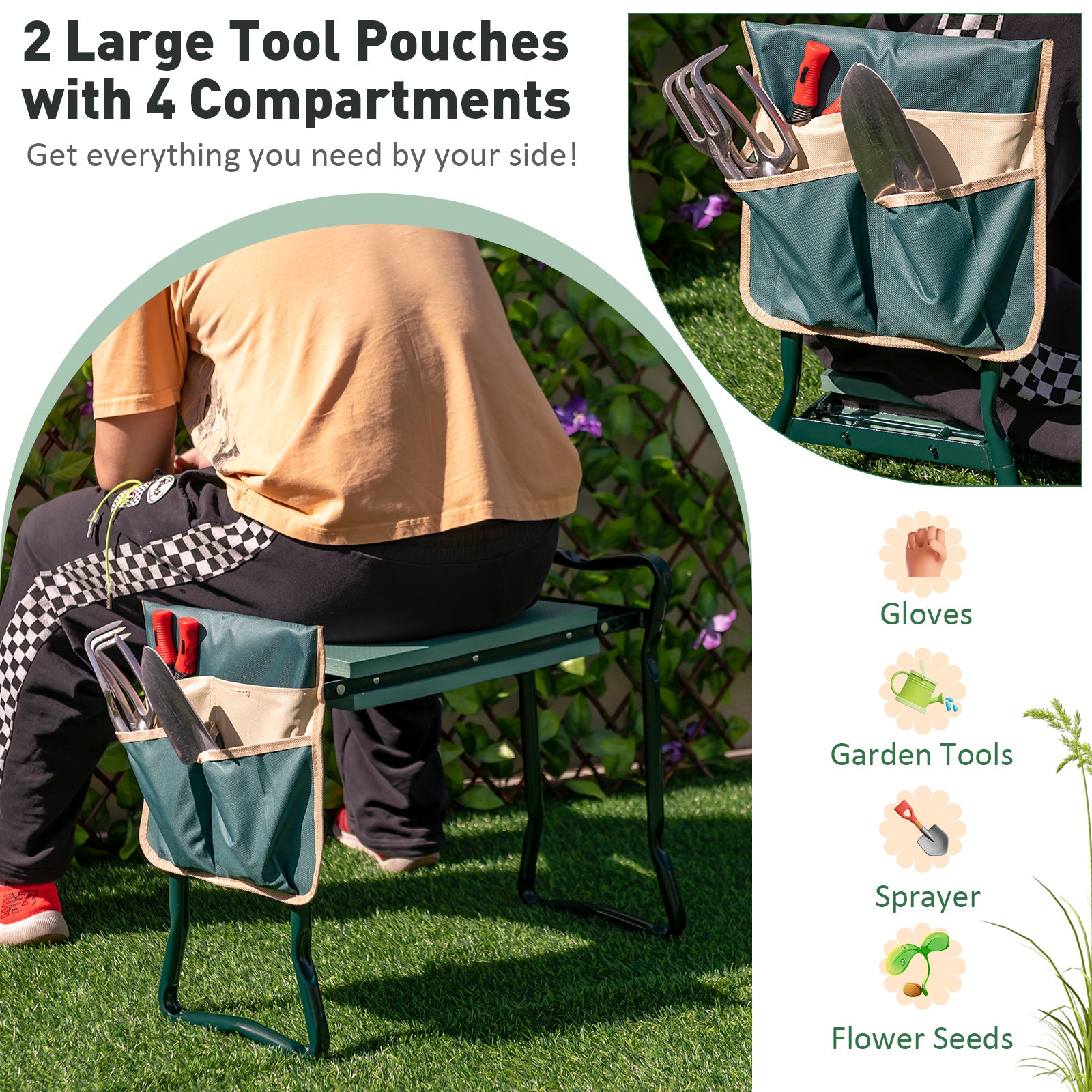 Folding Sturdy Garden Kneeler Pad and Cushion Seat, Green Garden Tools at Gallery Canada