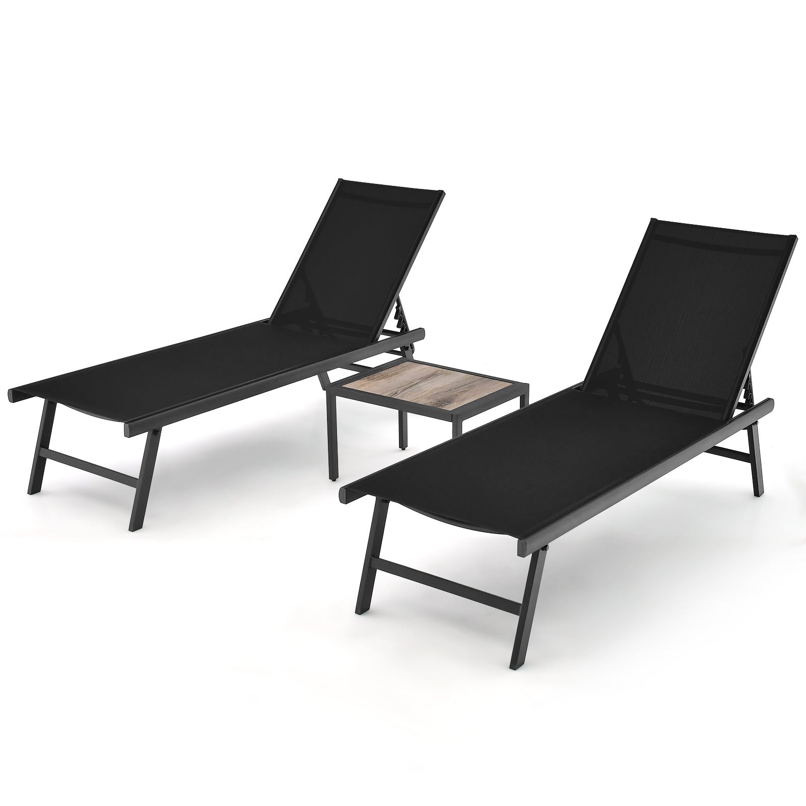 3 Pieces Patio Chaise Lounge Chair and Table Set for Poolside Yard, Black Outdoor Seating & Patio Chairs at Gallery Canada