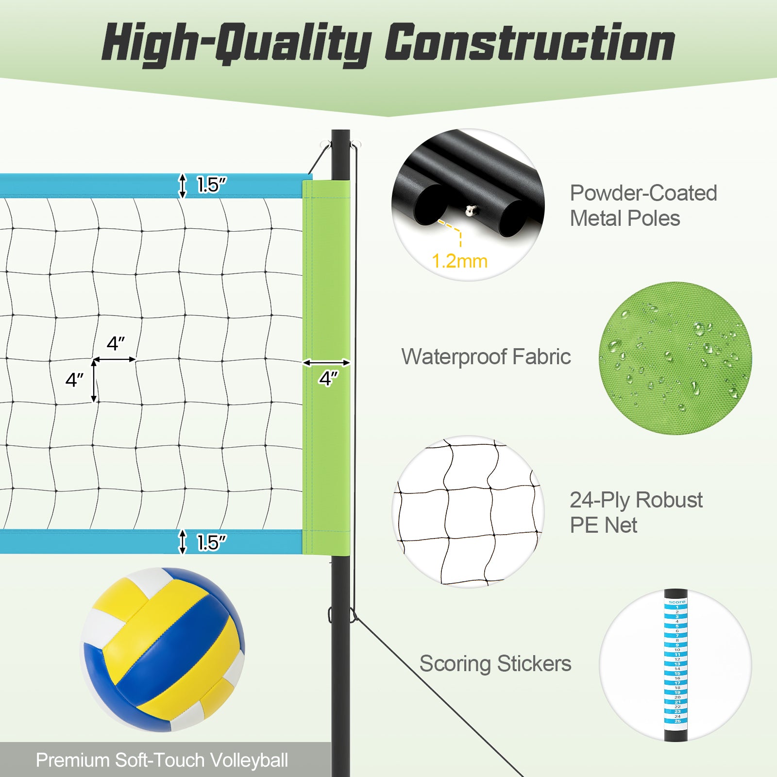 Portable Outdoor Volleyball Net Set Heavy-Duty Volleyball Net System, Green Sport Equipments at Gallery Canada